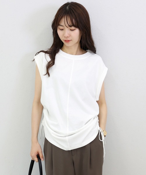 Aletta vita(アレッタビータ)の「綿天竺ドロスト使いフレンチプルオーバー(Tシャツ/カットソー・レディース・オフホワイト/ネイビー・M)」の15枚目の写真