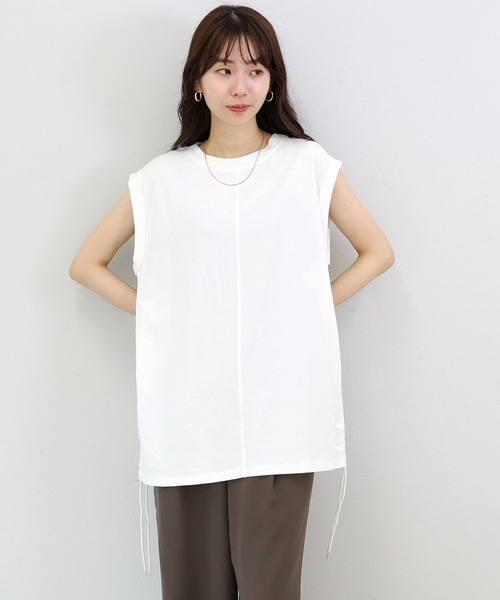 Aletta vita(アレッタビータ)の「綿天竺ドロスト使いフレンチプルオーバー(Tシャツ/カットソー・レディース・オフホワイト/ネイビー・M)」の17枚目の写真