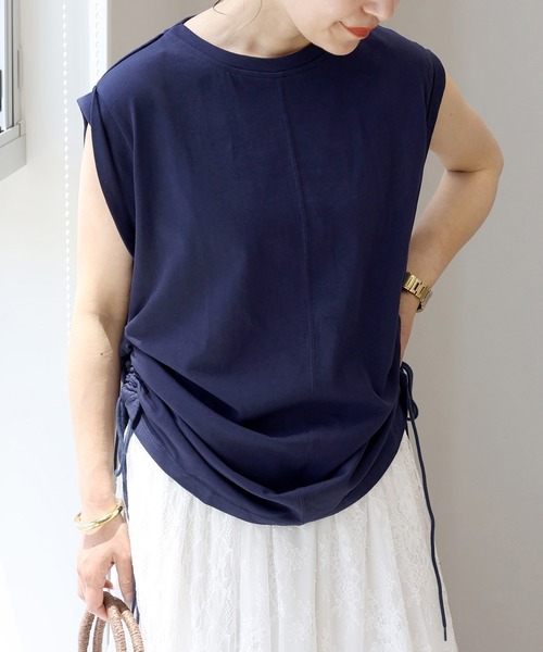 Aletta vita(アレッタビータ)の「綿天竺ドロスト使いフレンチプルオーバー(Tシャツ/カットソー・レディース・オフホワイト/ネイビー・M)」の13枚目の写真