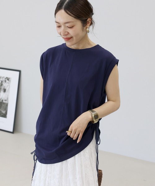 Aletta vita(アレッタビータ)の「綿天竺ドロスト使いフレンチプルオーバー(Tシャツ/カットソー・レディース・オフホワイト/ネイビー・M)」の10枚目の写真