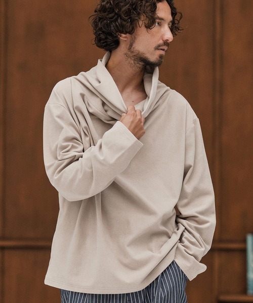 CAMBIO(カンビオ)の「mlt5298-起毛ドレープネックカットソー(Tシャツ/カットソー・メンズ・グレー/ブラック/ベージュ・S/M/L)」の11枚目の写真