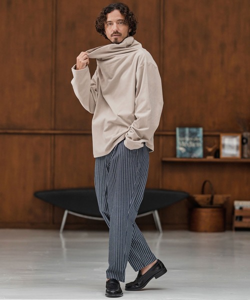 CAMBIO(カンビオ)の「mlt5298-起毛ドレープネックカットソー(Tシャツ/カットソー・メンズ・グレー/ブラック/ベージュ・S/M/L)」の14枚目の写真