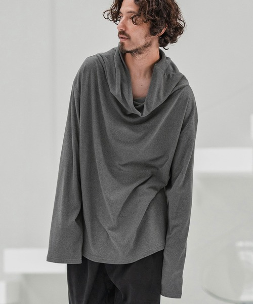 CAMBIO(カンビオ)の「mlt5298-起毛ドレープネックカットソー(Tシャツ/カットソー・メンズ・グレー/ブラック/ベージュ・S/M/L)」の18枚目の写真