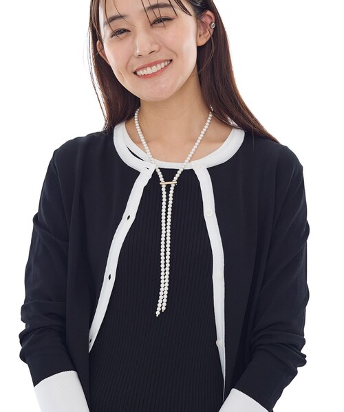 INDIVI（インディヴィ）の「【通年活躍！／アンサンブル可能】クルーネックカーディガン（カーディガン/ボレロ・レディース・ブラック系4/ホワイト系5/ダークグリーン・38/15 /13/05）」の3枚目の写真