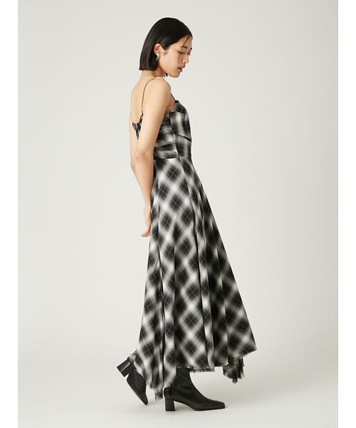 オンブレチェックアシメヘムキャミドレス