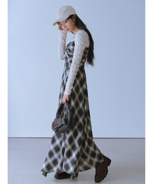 FRAY I.D（フレイアイディー）の「オンブレチェックアシメヘムキャミ