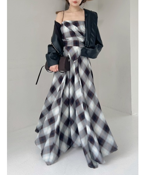 オンブレチェックアシメヘムキャミドレス（ワンピース）｜FRAY I.D