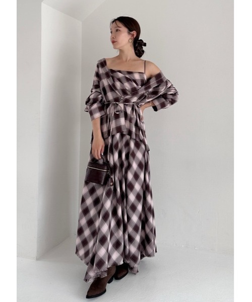 オンブレチェックアシメヘムキャミドレス（ワンピース）｜FRAY