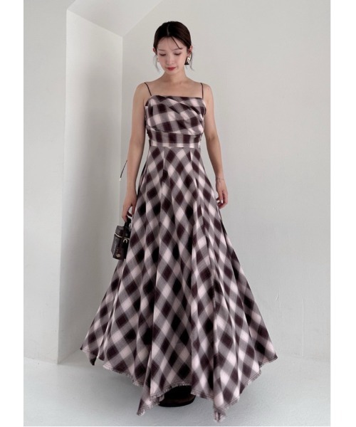 【FRAY I.D】オンブレチェックアシメヘムキャミドレス オンブレチェックアシメヘムキャミドレス(マキシ・ロング