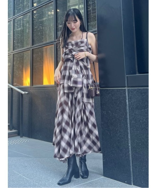 オンブレチェックアシメヘムキャミドレス オンブレチェックアシメヘムキャミドレス｜フレイアイディーの通販