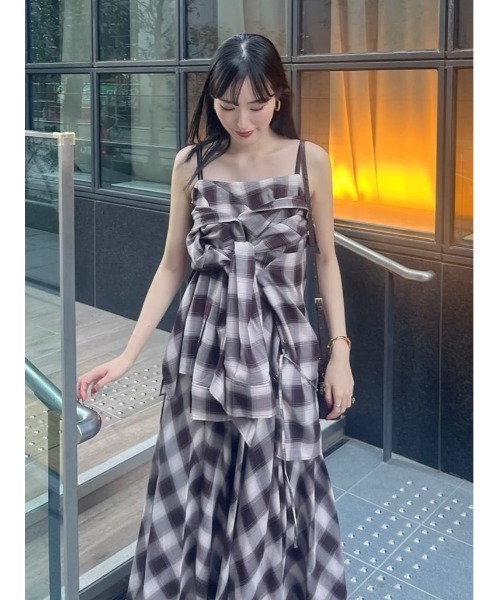 FRAY I.D オンブレチェックアシメヘムキャミドレス オンブレチェックアシメヘムキャミドレス(マキシ・ロング