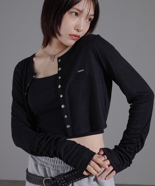 ブラック クロップドカーディガン