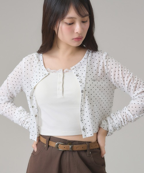 apres jour mignon(アプレジュールミニョン)の「プレート付きシアークロップドカーディガン(カーディガン/ボレロ・レディース・オフホワイト/ブラック/チャコールグレー/杢グレー/ホワイト系その他/ブラック系その他2/グレー系その他・X-LARGE/フリー)」の21枚目の写真