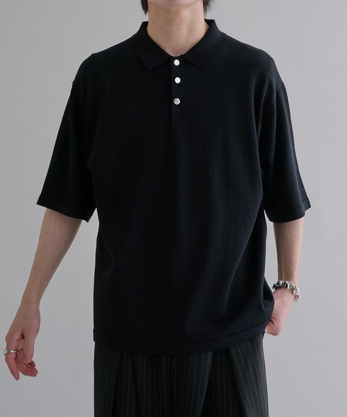 セール】シルバーボタン半袖サマーニットポロ（ポロシャツ）｜epnok