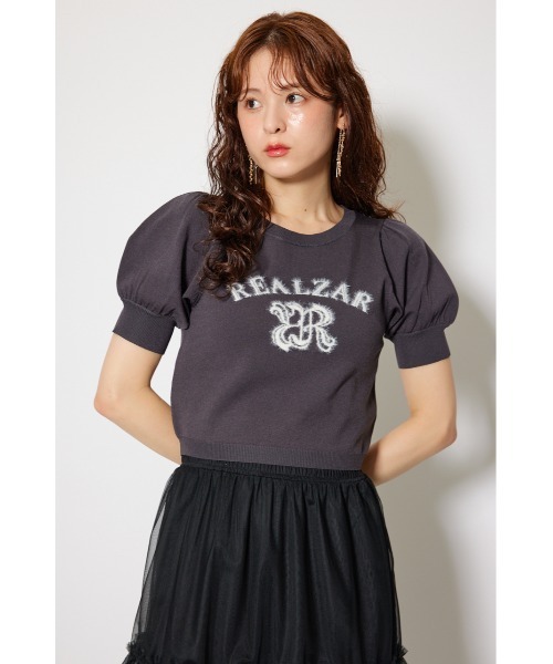 rienda（リエンダ）の「ジャガードロゴニットトップス 半袖 秋服  サマーニット（ニット/セーター・レディース・ライトブルー/ライトブラック/ピンク/ホワイト・FREE）」の8枚目の写真