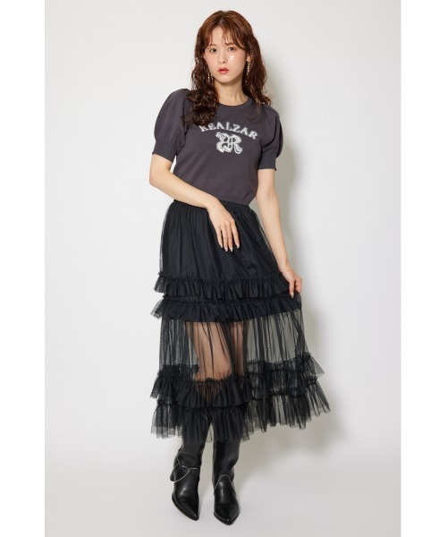 rienda（リエンダ）の「ジャガードロゴニットトップス 半袖 秋服  サマーニット（ニット/セーター・レディース・ライトブルー/ライトブラック/ピンク/ホワイト・FREE）」の10枚目の写真