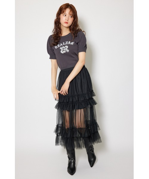 rienda（リエンダ）の「ジャガードロゴニットトップス 半袖 秋服  サマーニット（ニット/セーター・レディース・ライトブルー/ライトブラック/ピンク/ホワイト・FREE）」の11枚目の写真