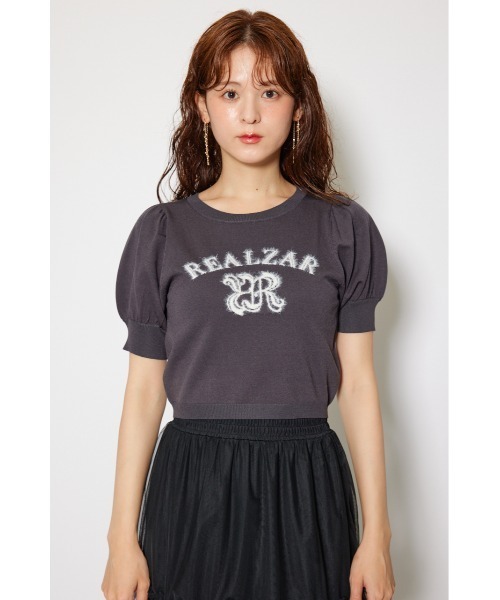 rienda（リエンダ）の「ジャガードロゴニットトップス 半袖 秋服  サマーニット（ニット/セーター・レディース・ライトブルー/ライトブラック/ピンク/ホワイト・FREE）」の12枚目の写真