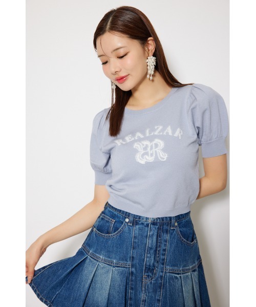 rienda（リエンダ）の「ジャガードロゴニットトップス 半袖 秋服  サマーニット（ニット/セーター・レディース・ライトブルー/ライトブラック/ピンク/ホワイト・FREE）」の15枚目の写真