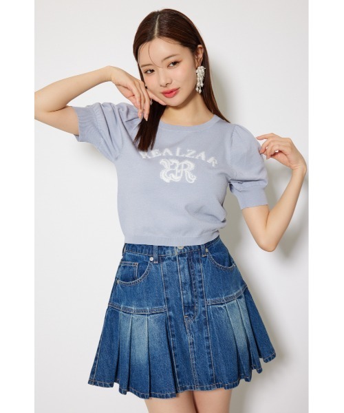 rienda（リエンダ）の「ジャガードロゴニットトップス 半袖 秋服  サマーニット（ニット/セーター・レディース・ライトブルー/ライトブラック/ピンク/ホワイト・FREE）」の16枚目の写真