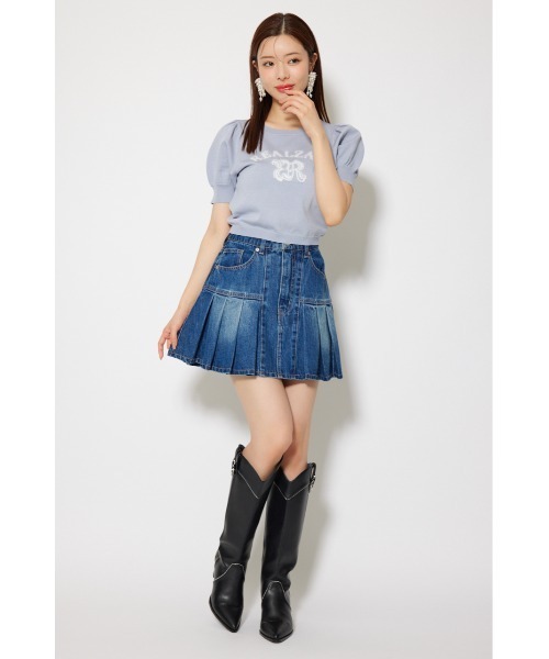 rienda（リエンダ）の「ジャガードロゴニットトップス 半袖 秋服  サマーニット（ニット/セーター・レディース・ライトブルー/ライトブラック/ピンク/ホワイト・FREE）」の17枚目の写真