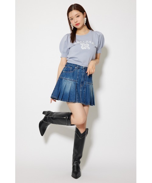rienda（リエンダ）の「ジャガードロゴニットトップス 半袖 秋服  サマーニット（ニット/セーター・レディース・ライトブルー/ライトブラック/ピンク/ホワイト・FREE）」の18枚目の写真