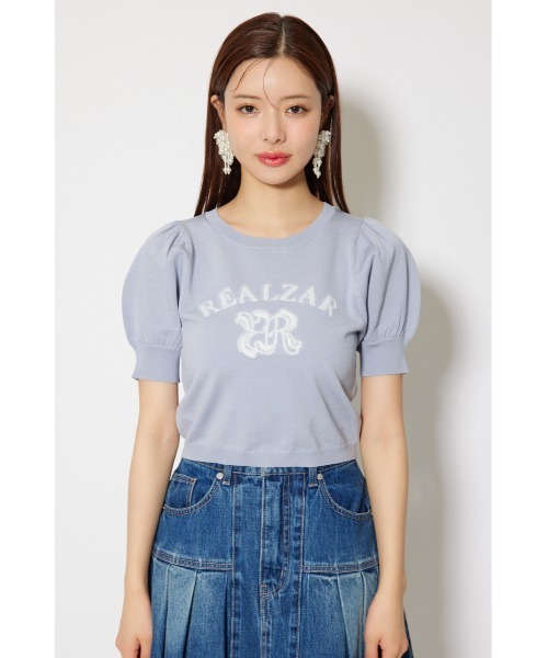 rienda（リエンダ）の「ジャガードロゴニットトップス 半袖 秋服  サマーニット（ニット/セーター・レディース・ライトブルー/ライトブラック/ピンク/ホワイト・FREE）」の19枚目の写真