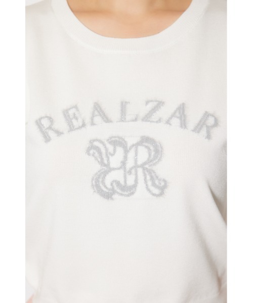 rienda（リエンダ）の「ジャガードロゴニットトップス 半袖 秋服  サマーニット（ニット/セーター・レディース・ライトブルー/ライトブラック/ピンク/ホワイト・FREE）」の6枚目の写真