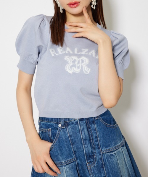 rienda（リエンダ）の「ジャガードロゴニットトップス 半袖 秋服  サマーニット（ニット/セーター・レディース・ライトブルー/ライトブラック/ピンク/ホワイト・FREE）」の20枚目の写真