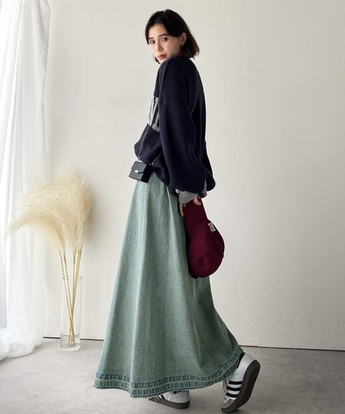 classicalelf（クラシカルエルフ）の「綿100％ 主役級の美フレアスカートでコーデの格上げ  デニムフレアスカート（ロング）（デニムスカート・レディース・ブルー/ブラック・SMALL/X-LARGE/LARGE/MEDIUM）」の14枚目の写真