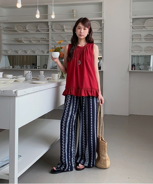ELOOPS（イーループス）の「【ELOOPS】リネンライク リゾートプリント ワイドパンツ（その他パンツ・レディース・キナリ/ネイビー・M/L）」の14枚目の写真