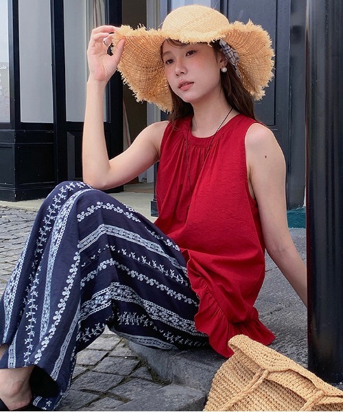 ELOOPS（イーループス）の「【ELOOPS】リネンライク リゾートプリント ワイドパンツ（その他パンツ・レディース・キナリ/ネイビー・M/L）」の19枚目の写真