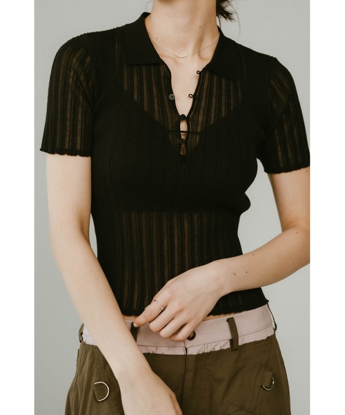 【試着のみ】knuth marf クヌースマーフ sheer polo knit Knuth Marf - sheer polo knit / シアーニットポロシャツ