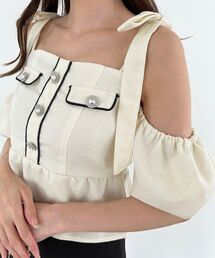 MAJESTIC LEGON | 肩リボンツイードペプラムブラウス(シャツ/ブラウス)