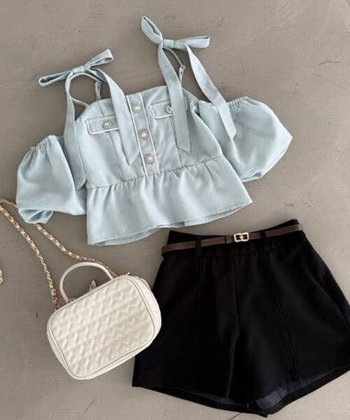 MAJESTIC LEGON（マジェスティックレゴン）の「肩リボンツイードペプラムブラウス（シャツ/ブラウス・レディース・アイボリー/ブラック/ブルー・MEDIUM）」の20枚目の写真