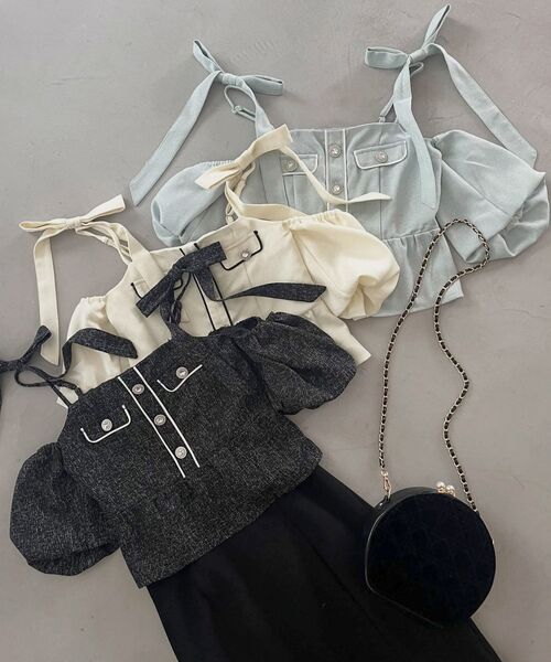 MAJESTIC LEGON（マジェスティックレゴン）の「肩リボンツイードペプラムブラウス（シャツ/ブラウス・レディース・アイボリー/ブラック/ブルー・MEDIUM）」の21枚目の写真