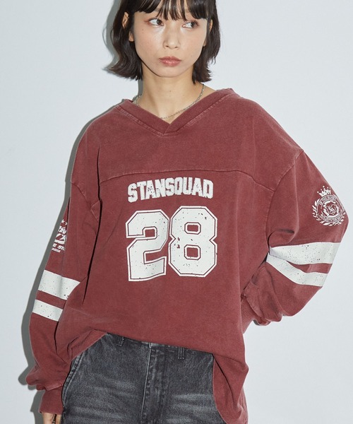 Anchor Smith(アンカー スミス)の「ヴィンテージパウダーブリーチ加工 ナンバリングホッケーデザインロンT(Tシャツ/カットソー・レディース・ネイビー/レッド/ブラック・M/L)」の3枚目の写真