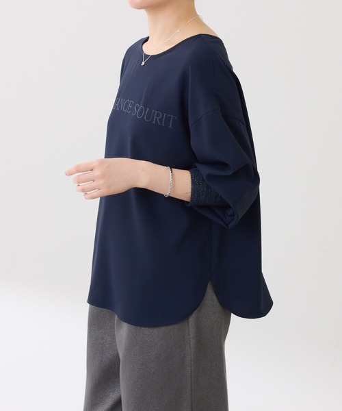 COLLAGE GALLARDAGALANTE（コラージュガリャルダガランテ）の「2WAYロゴ袖ラメリブロンT（Tシャツ/カットソー・レディース・オフホワイト/ネイビー・FREE）」の18枚目の写真