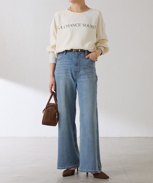 COLLAGE GALLARDAGALANTE（コラージュガリャルダガランテ）の「2WAYロゴ袖ラメリブロンT（Tシャツ/カットソー・レディース・オフホワイト/ネイビー・FREE）」の3枚目の写真