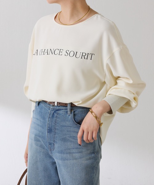 COLLAGE GALLARDAGALANTE（コラージュガリャルダガランテ）の「2WAYロゴ袖ラメリブロンT（Tシャツ/カットソー・レディース・オフホワイト/ネイビー・FREE）」の5枚目の写真