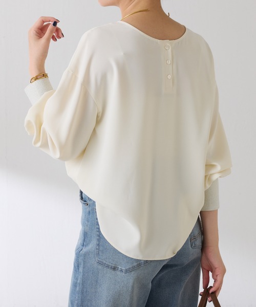 COLLAGE GALLARDAGALANTE（コラージュガリャルダガランテ）の「2WAYロゴ袖ラメリブロンT（Tシャツ/カットソー・レディース・オフホワイト/ネイビー・FREE）」の6枚目の写真