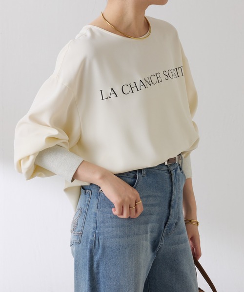 COLLAGE GALLARDAGALANTE（コラージュガリャルダガランテ）の「2WAYロゴ袖ラメリブロンT（Tシャツ/カットソー・レディース・オフホワイト/ネイビー・FREE）」の8枚目の写真