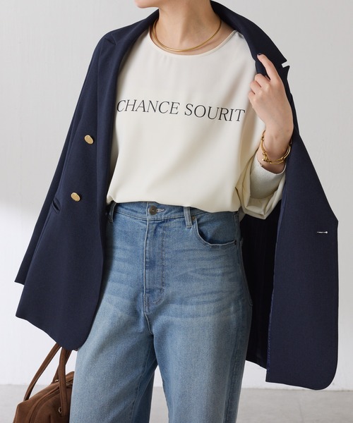 COLLAGE GALLARDAGALANTE（コラージュガリャルダガランテ）の「2WAYロゴ袖ラメリブロンT（Tシャツ/カットソー・レディース・オフホワイト/ネイビー・FREE）」の15枚目の写真