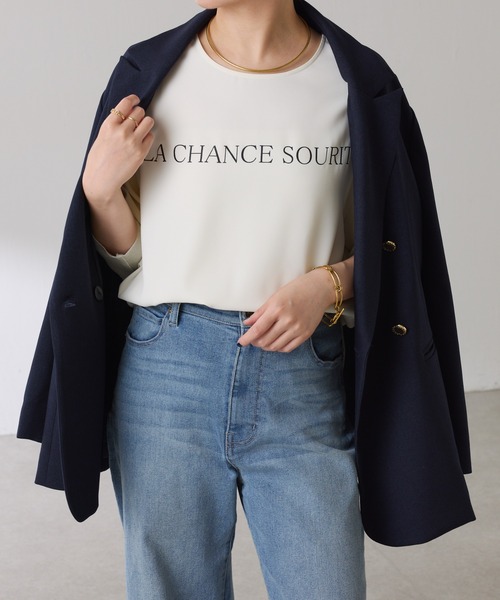 COLLAGE GALLARDAGALANTE（コラージュガリャルダガランテ）の「2WAYロゴ袖ラメリブロンT（Tシャツ/カットソー・レディース・オフホワイト/ネイビー・FREE）」の14枚目の写真