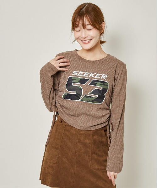 GORGE(ゴージ)の「《ドロスト×カモフラロゴ》細見えシルエットが叶うテレコトップス(Tシャツ/カットソー・レディース・ブラック/ブラウン/チャコール・F)」の1枚目の写真