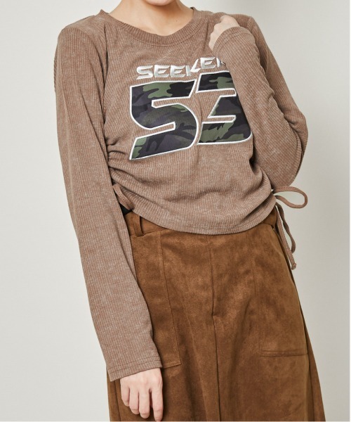 GORGE(ゴージ)の「《ドロスト×カモフラロゴ》細見えシルエットが叶うテレコトップス(Tシャツ/カットソー・レディース・ブラック/ブラウン/チャコール・F)」の7枚目の写真