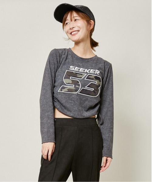 GORGE(ゴージ)の「《ドロスト×カモフラロゴ》細見えシルエットが叶うテレコトップス(Tシャツ/カットソー・レディース・ブラック/ブラウン/チャコール・F)」の9枚目の写真