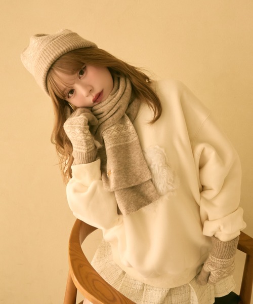 TITTY&CO.(ティティーアンドコー)の「【3点セット】ジャガードニット帽+手袋+マフラー(ニットキャップ/ビーニー・レディース・ベージュ/ブラック/ホワイト・FREE)」の3枚目の写真