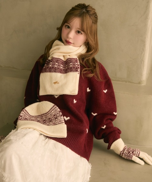 TITTY&CO.(ティティーアンドコー)の「【3点セット】ジャガードニット帽+手袋+マフラー(ニットキャップ/ビーニー・レディース・ベージュ/ブラック/ホワイト・FREE)」の7枚目の写真