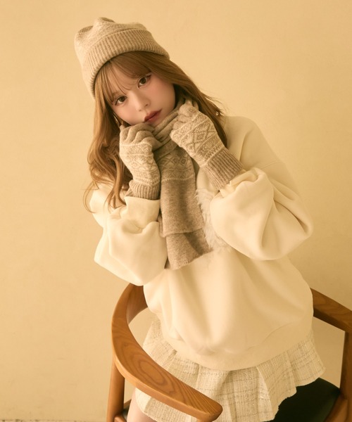 TITTY&CO.(ティティーアンドコー)の「【3点セット】ジャガードニット帽+手袋+マフラー(ニットキャップ/ビーニー・レディース・ベージュ/ブラック/ホワイト・FREE)」の21枚目の写真